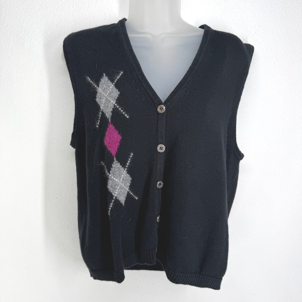 Vintage Argyle Knit Cardigan Sweater Vest Womens Size S Heritage Dark Academia